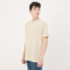 Men's Light Beige Round Neck Casual T-Shirt, Beige, small