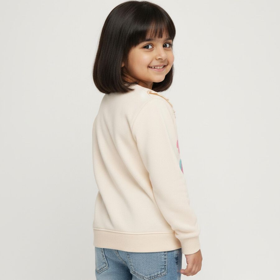 Girls Light Beige Crew Neck Casual Sweatshirt, Beige, large image number null