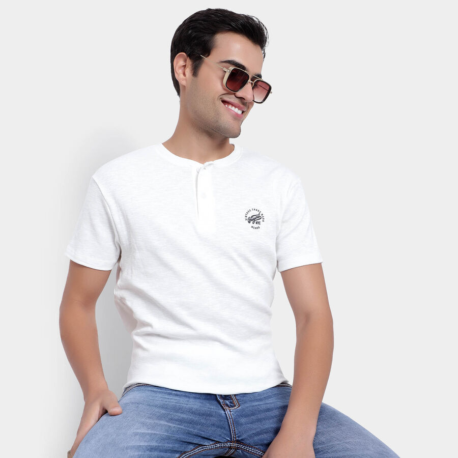Cotton Solid Henley T-Shirt, White, large image number null
