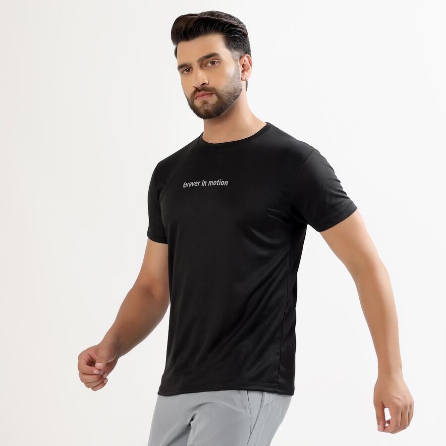 Men's Jet Black Crew Neck Athleisure T-Shirt, Black, large image number null