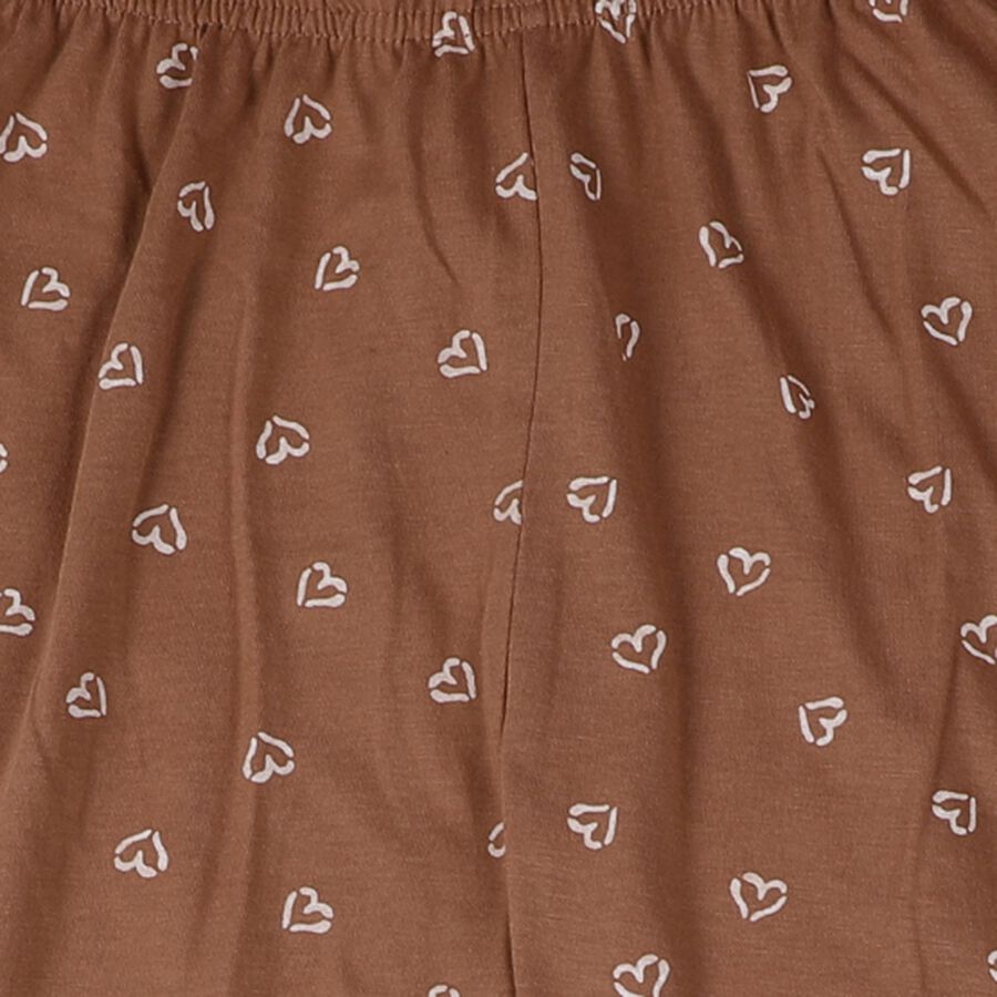 Girls' Brown Cotton Blend Solid Pyjama, Brown, large