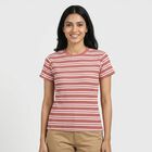 Women's Pink Cotton Blend Round Neck Casual T-Shirt, Pink, small