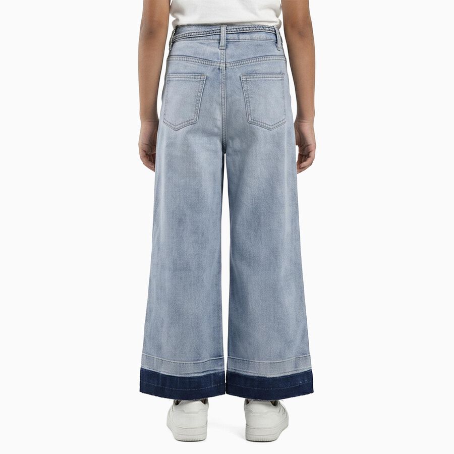 Girls' Light Blue Regular Fit Elastic Waist Drawstring Jeans, Light Blue, large