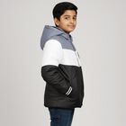 Boys Black and Grey Hooded Puffer Jacket, Light Blue, small image number null