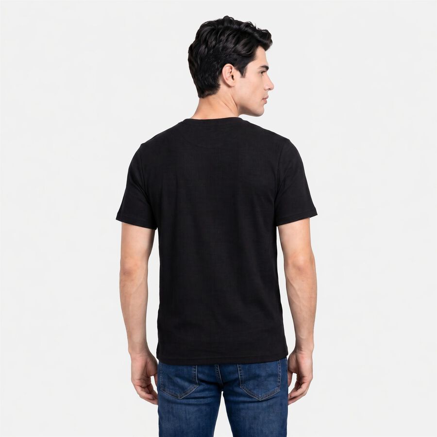 Men's Black Round Neck Regular T-Shirt, काला, large