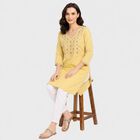 Women's Yellow V-Neck Embroidered Kurta, Yellow, small