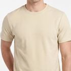 Men's Beige Cotton Round Neck Regular T-Shirt, Beige, small