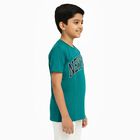 Boys Vibrant Teal Green Crew Neck Casual T-Shirt, गहरा हरा, small image number null