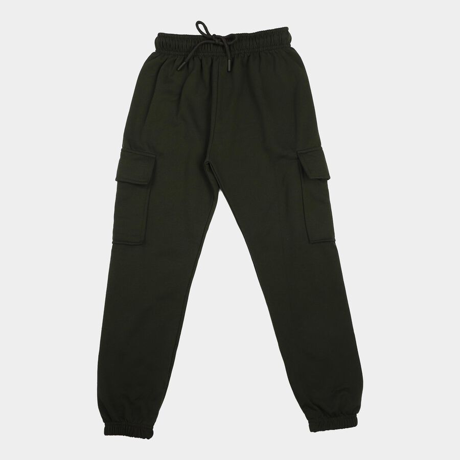 Girls Olive Green Jogger Fit Solid Cargo Pocket Winter Pyjama, ओलिव, large