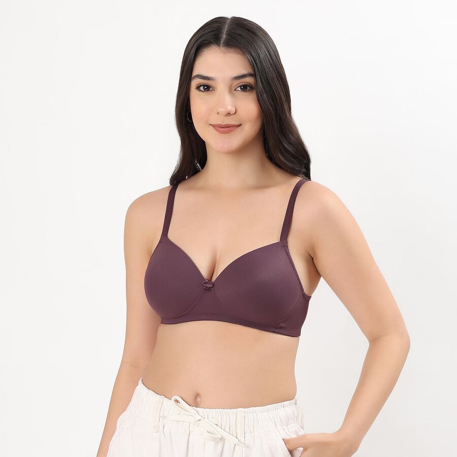 Women's Deep Plum Padded Wired Bra, वाइन, large