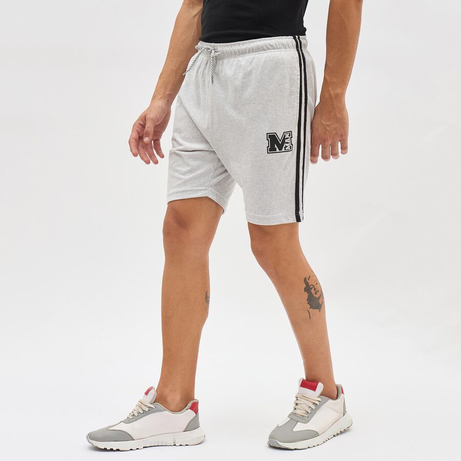 Men's Light Heather Grey Regular Fit Side-Striped Bermuda Shorts, मिश्रित हल्का ग्रे, large image number null