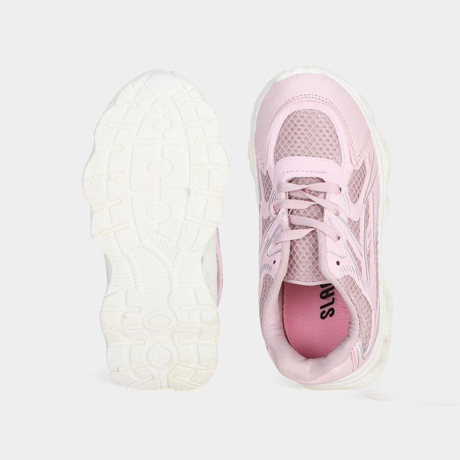 Girls' Pink Lace-Up Sneakers, Lilac, large