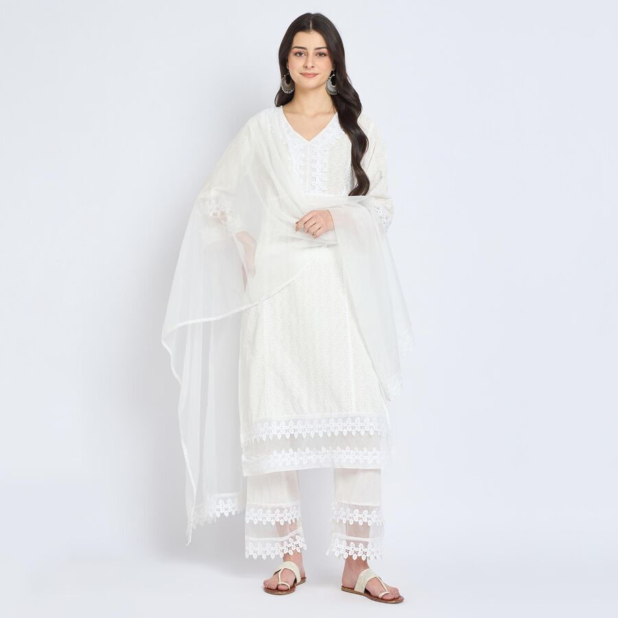 Ladies' 100% Cotton Ethnic Set , ऑफ व्हाइट, large image number null
