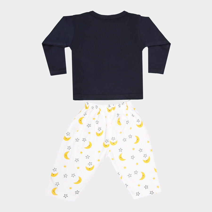 Infants Cotton Solid Full Sleeve Night Suit, Navy Blue, large image number null