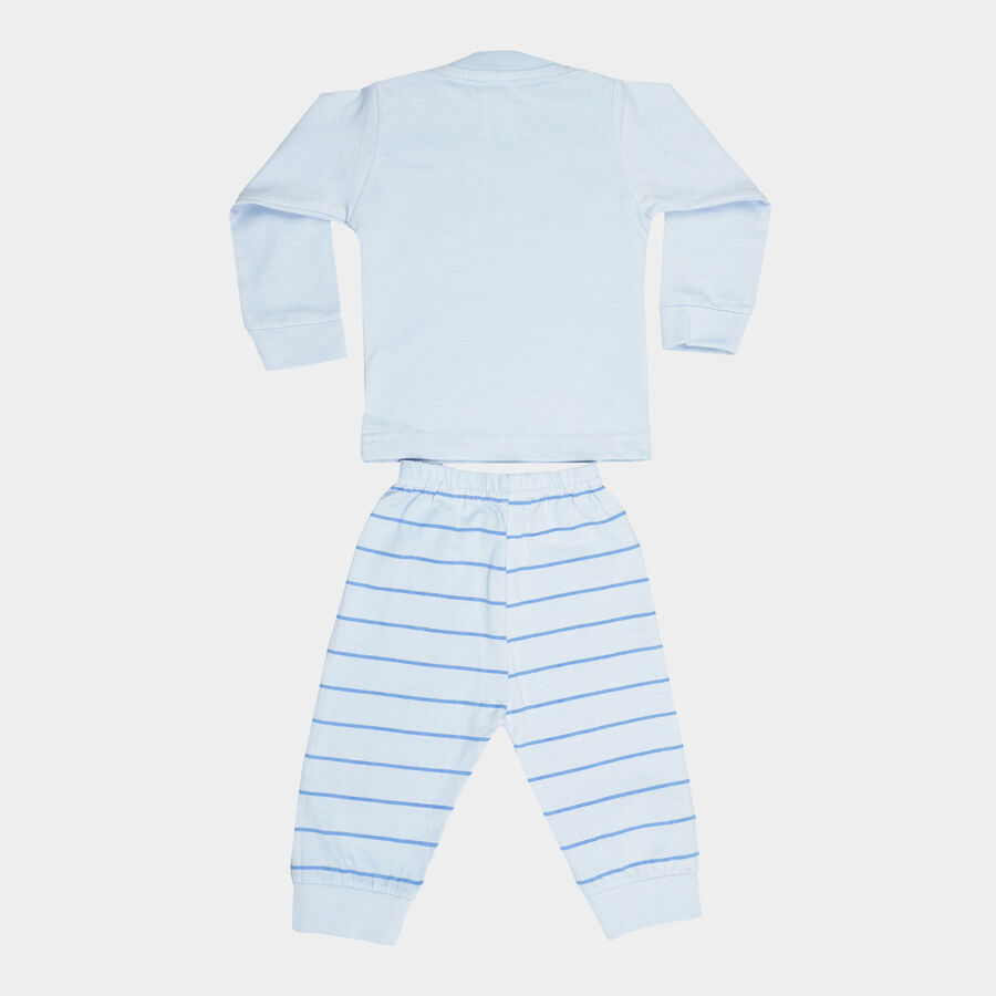 Infants Cotton Round Neck Baba Suit, Mid Blue, large image number null