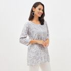 Women's Light Grey Round Neck Floral Printed Kurti, Light Grey, small image number null