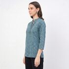 Women's Teal Mandarin Collar Geometric Printed Kurti, Mid Blue, small
