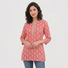 Women's Pink Notch Neck Floral Printed Kurti, Pink, small