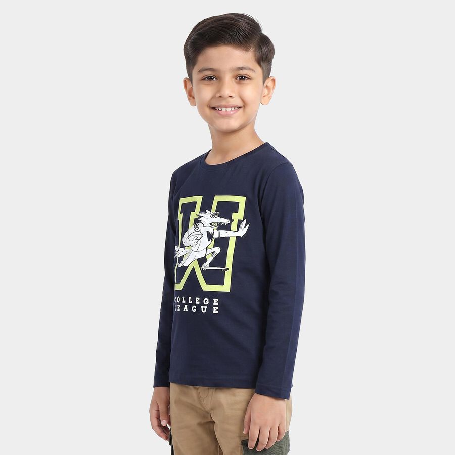 Boys Navy Blue Round Neck Regular Boys T-Shirt, Navy Blue, large