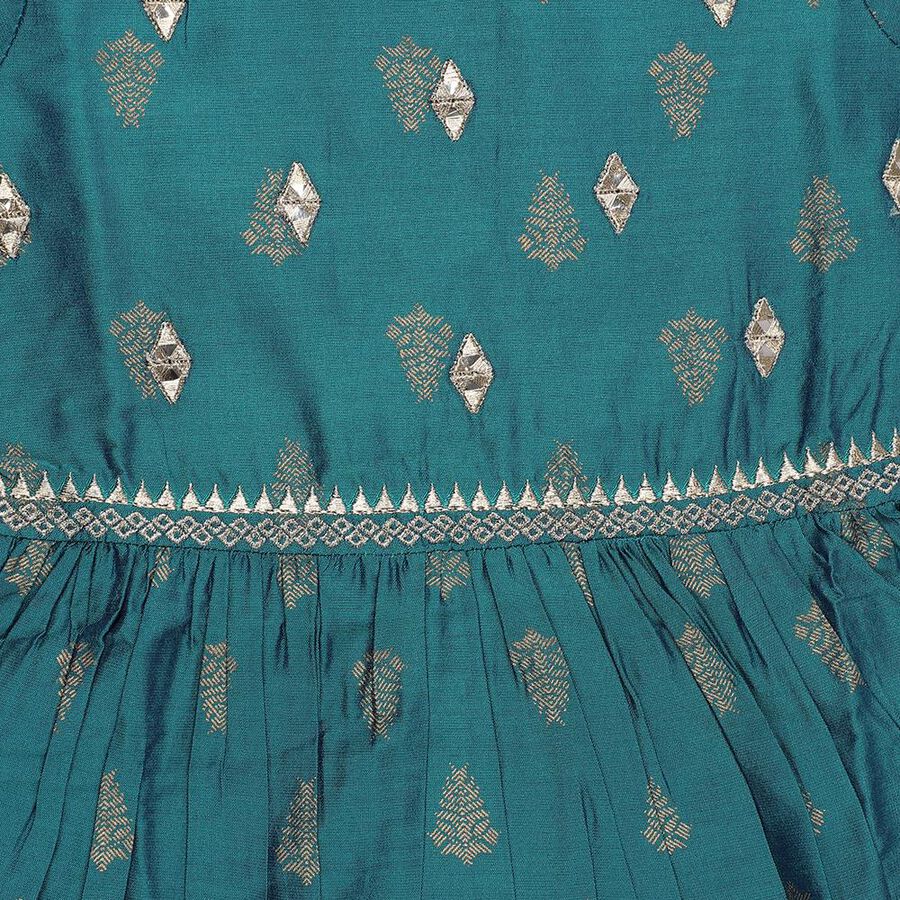 Girls Teal Blue Golden Motif Kurta and Pant Fusion Set, टील ब्लू, large image number null