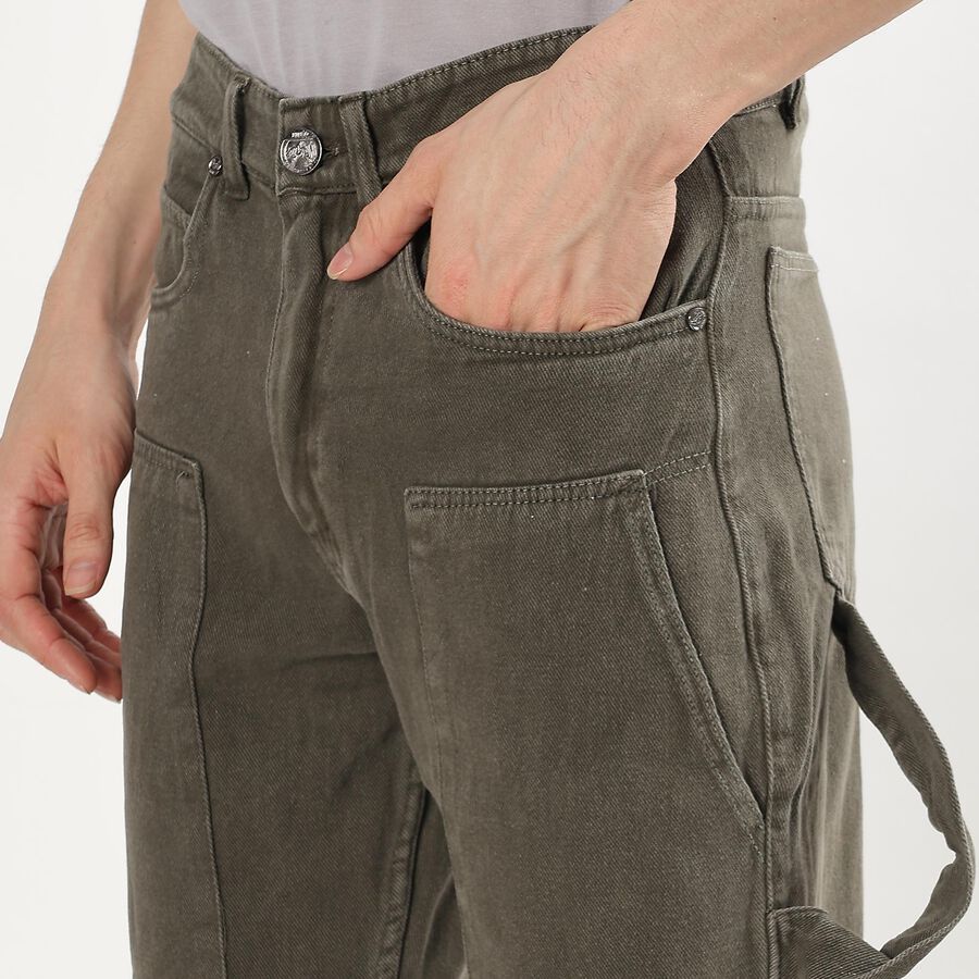 Men's Muted Olive Skinny Fit Utility Style Jeans, Olive, large image number null