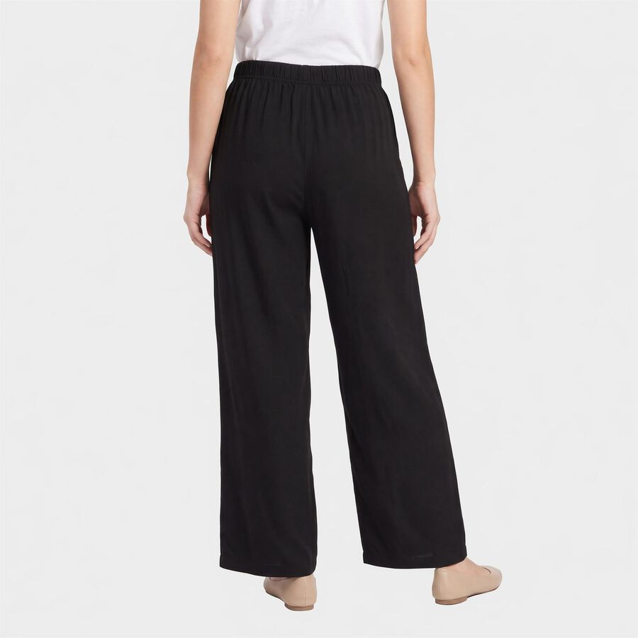 Women's Black Regular Fit Solid Wide-Leg Palazzos, काला, large