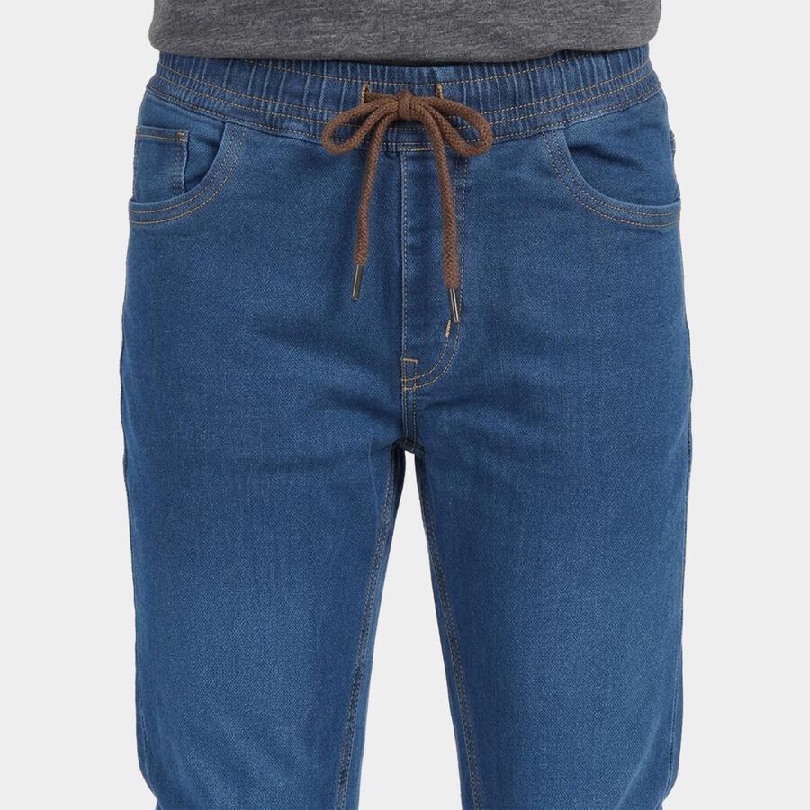 Boys Blue Straight Fit Drawstring Waist Jeans, गहरा नीला, large