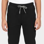 Boys Black Straight Fit Solid Drawstring Pyjama, काला, small
