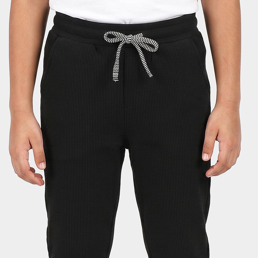 Boys Black Straight Fit Solid Drawstring Pyjama, काला, large