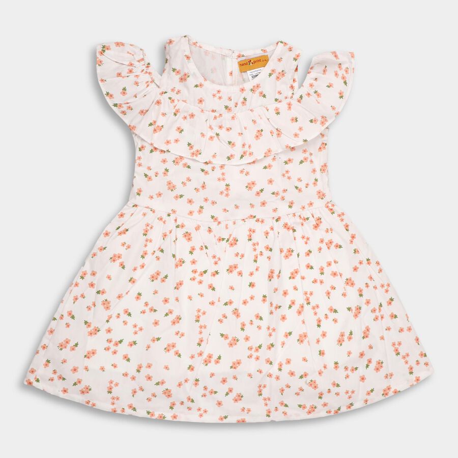 Girls' 100% Cotton Frock , Off White, large image number null