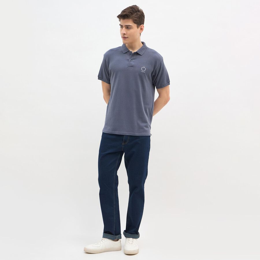 Men's Midnight Blue Cotton Polo Collar Classic T-Shirt, Mid Blue, large