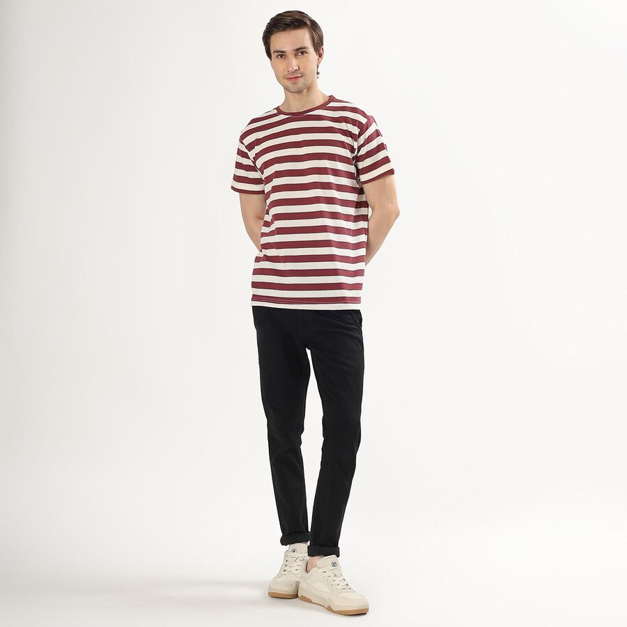 Men's Deep Brick Red Round Neck Casual T-Shirt, Red, large image number null