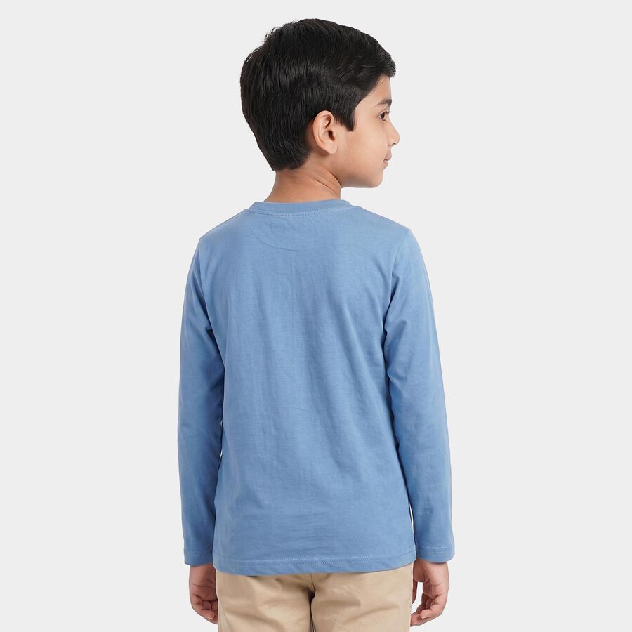 Boys Blue Cotton Blend Crew Neck Regular T-Shirt, Mid Blue, large