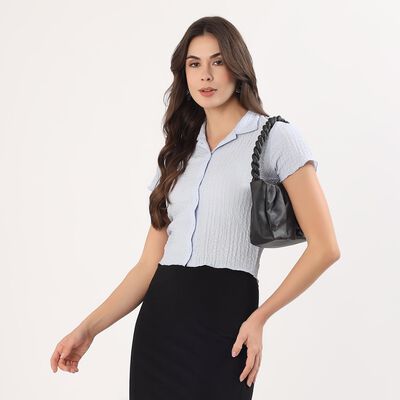 Women's Light Blue Mandarin Collar Classic Shirt