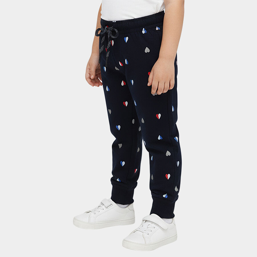Girls' Navy Blue Heart Printed Elastic Waist Pyjama, Navy Blue, large image number null