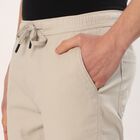 Men's Light Beige Slim Fit Elastic Waist Casual Trousers, Silver, small