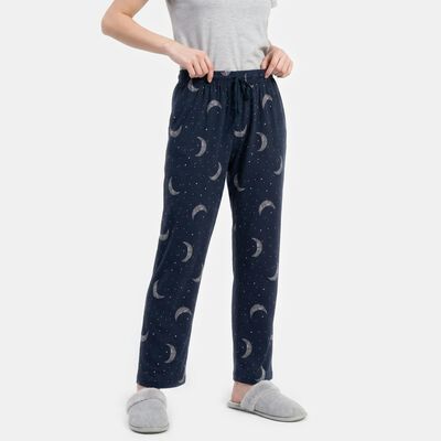 Women's Navy Blue Straight Fit Moon Print Pyjama