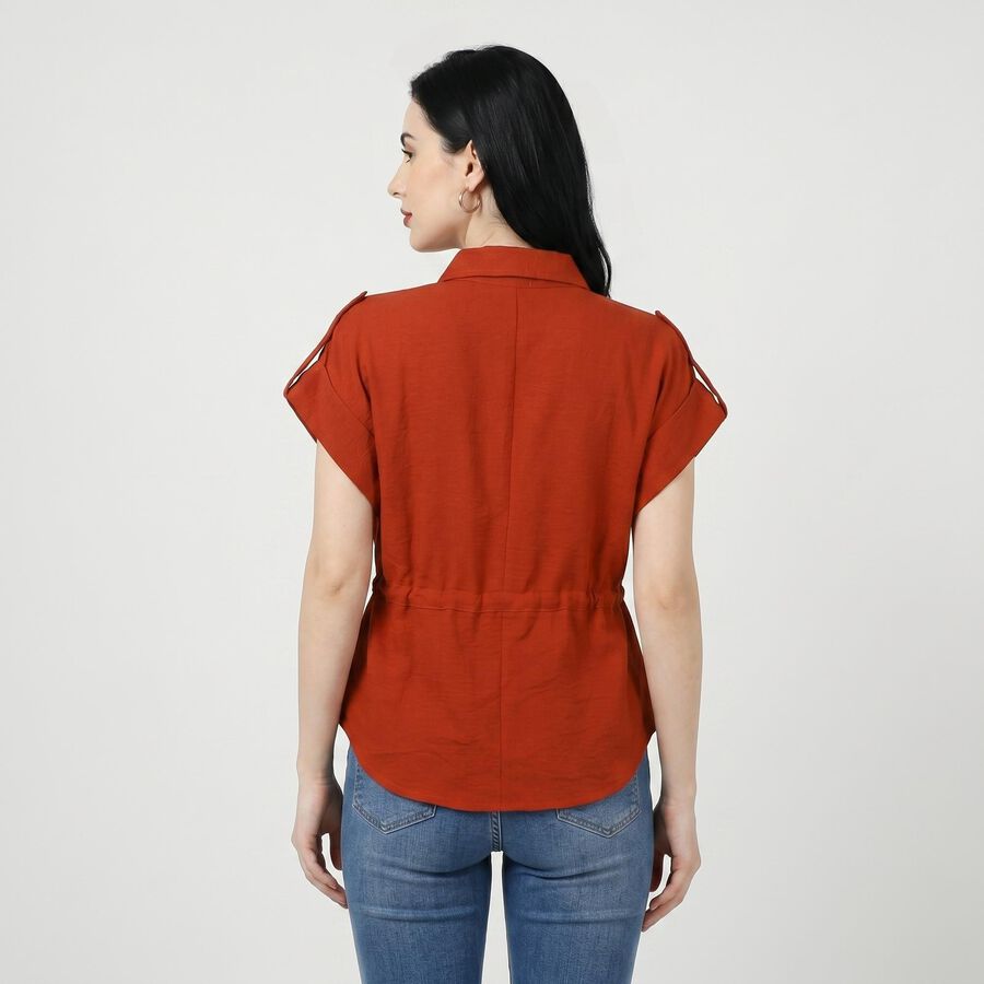 Women's Rust Solid Collared Regular Fit Shirt, रस्ट, large