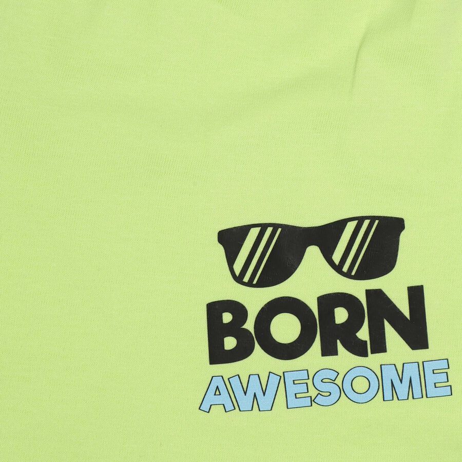 Boys' Light Green Cotton Hooded Short Sleeve Printed Baba Suit, Light Green, large image number null