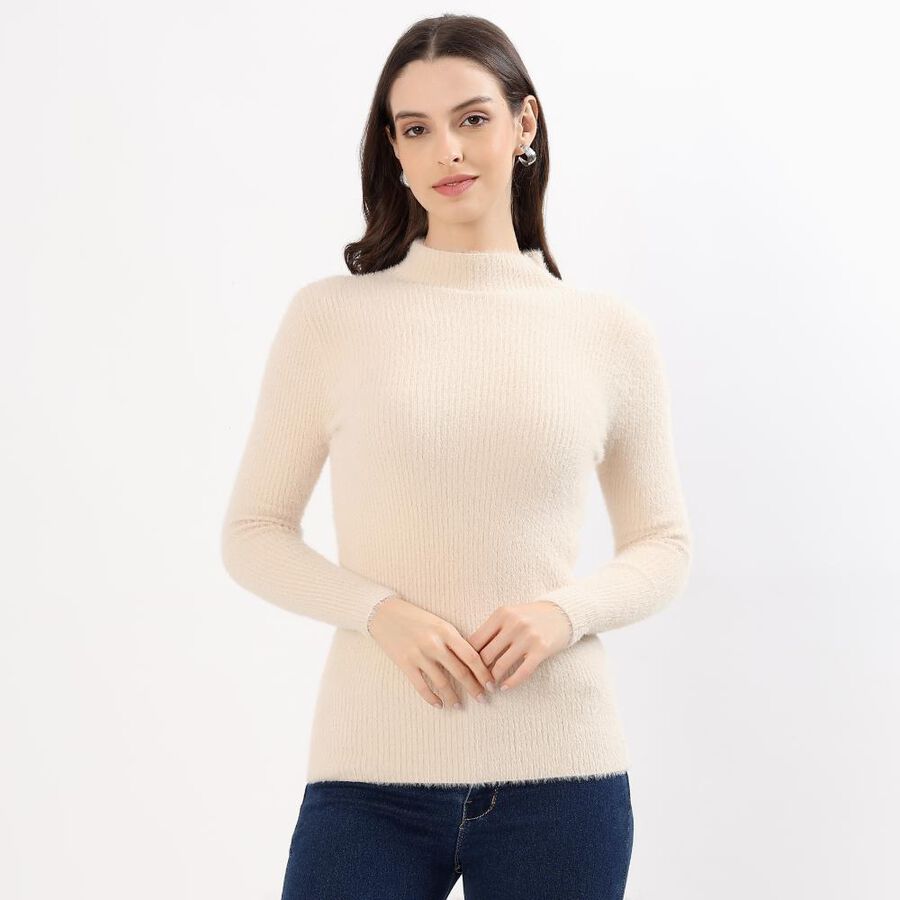 Women's Soft Beige High Neck Slim Fit Pullover, गहरा पीला, large image number null