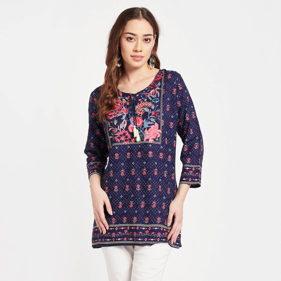 3/4Th Sleeves Straight Kurti, Navy Blue, large image number null