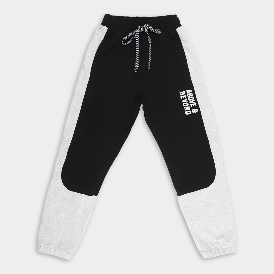 Boys' Black and Grey Color-Block Cotton Blend Pyjama, काला, large image number null