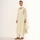 Women's Cream V-Neck Embroidered Kurta, ऑफ व्हाइट, small image number null
