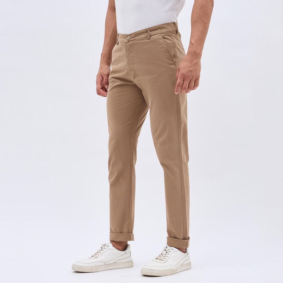 Men's 100% Cotton Cross Pocket Slim Fit Casual Trousers, Khaki, large image number null