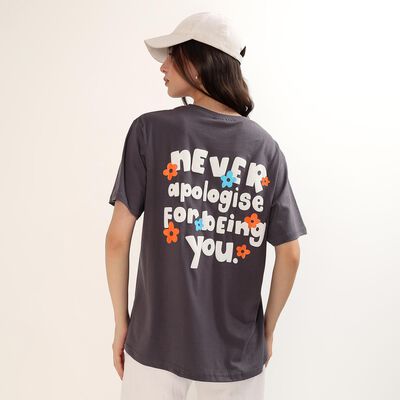 Women's Grey Cotton Round Neck Casual T-Shirt