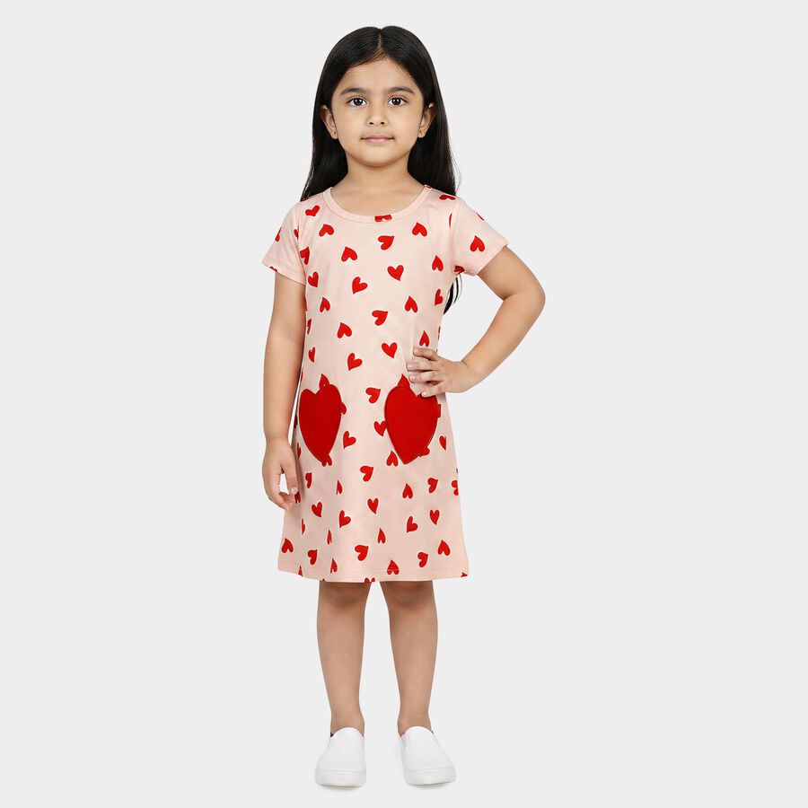 Girls' Light Pink Fit and Flare Casual Frock, Light Pink, large
