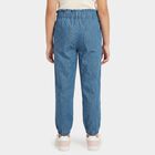 Girls Blue Jogger Fit Lace Applique Jeans, मध्यम नीला, small