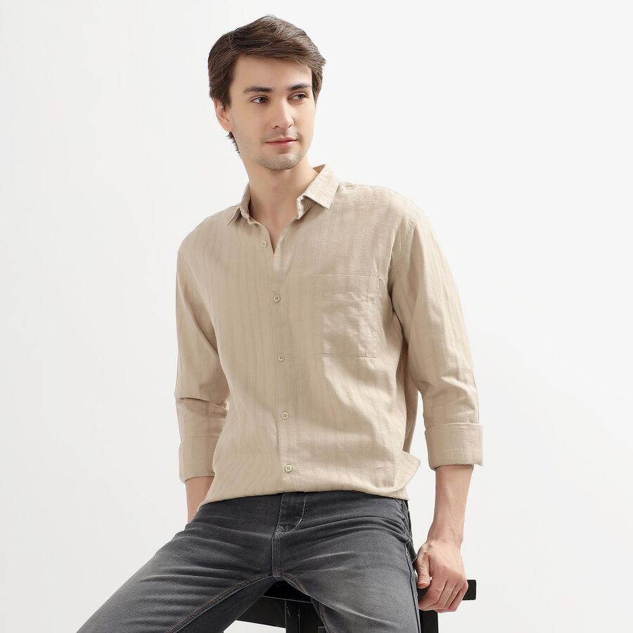 Men's Light Beige Cotton Classic Casual Shirt, गहरा पीला, large image number null