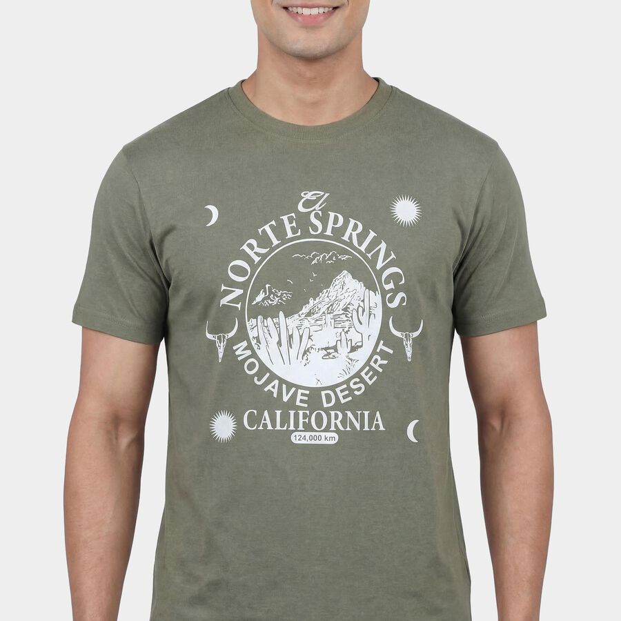 Men's Lime Green Round Neck Casual T-Shirt, Light Green, large