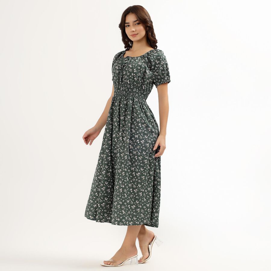 Ladies' 100% Cotton Empire Dress, गहरा हरा, large image number null
